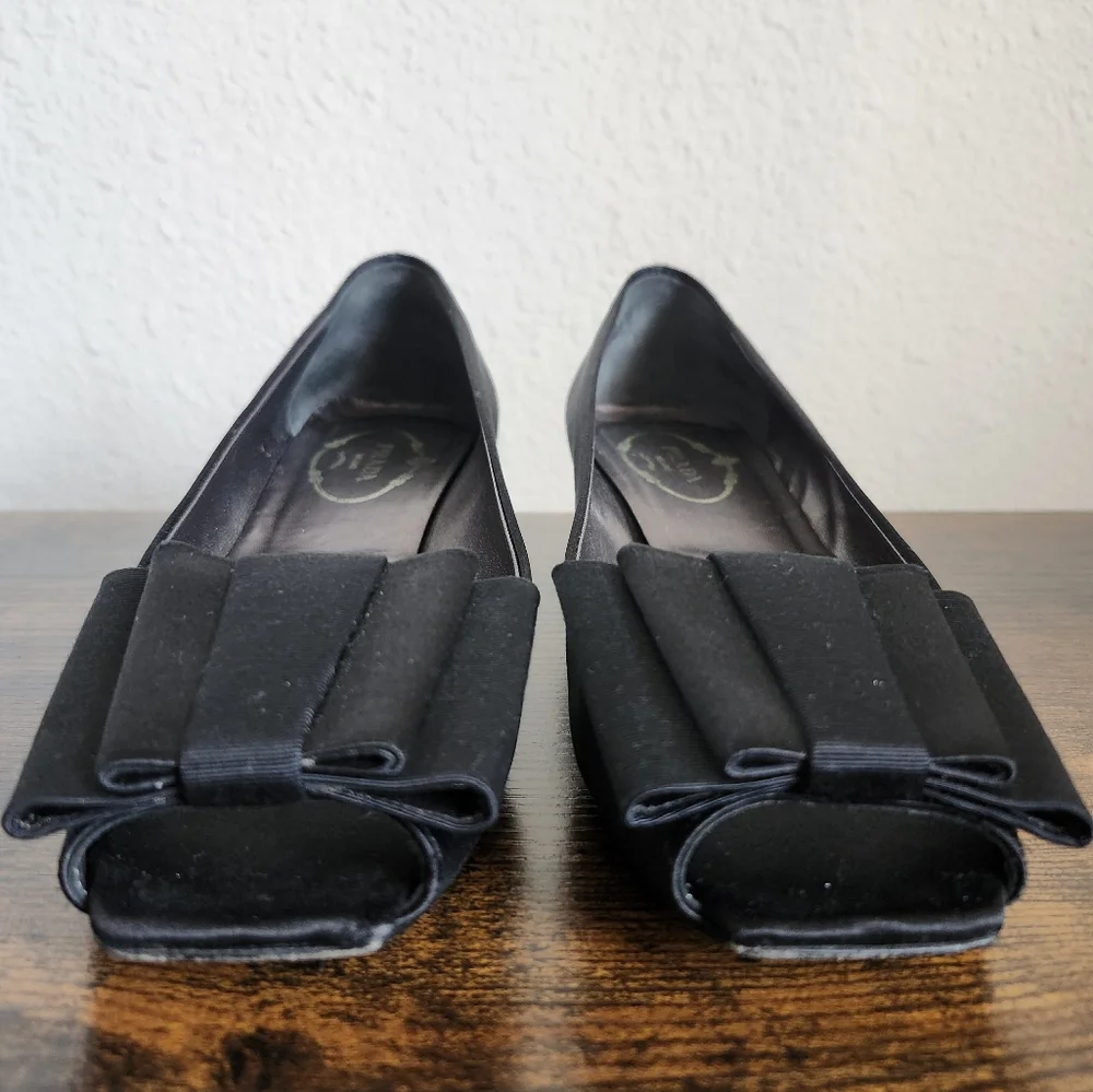 Prada Black Satin Bow Kitten Heels 6.5 - Picture 2 of 11